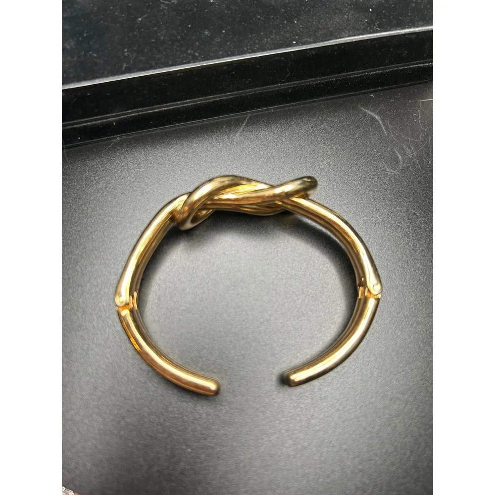 VTG Gold Tone Knot Cuff Bracelet Hinged Bangle Minimalist Chunky‎ Statement